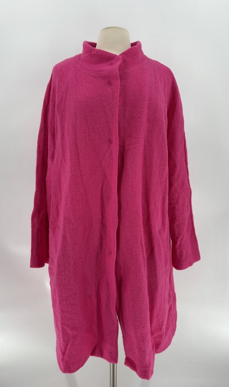 Cynthia Rowley 100% Wool Midi Coat Womens 2X Hot Pink Snap Front Stand Collar